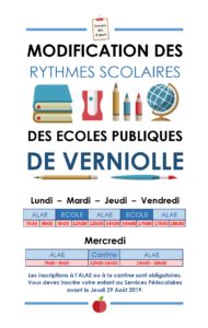 Modification des horaires de la rentrée scolaire 2019-2020